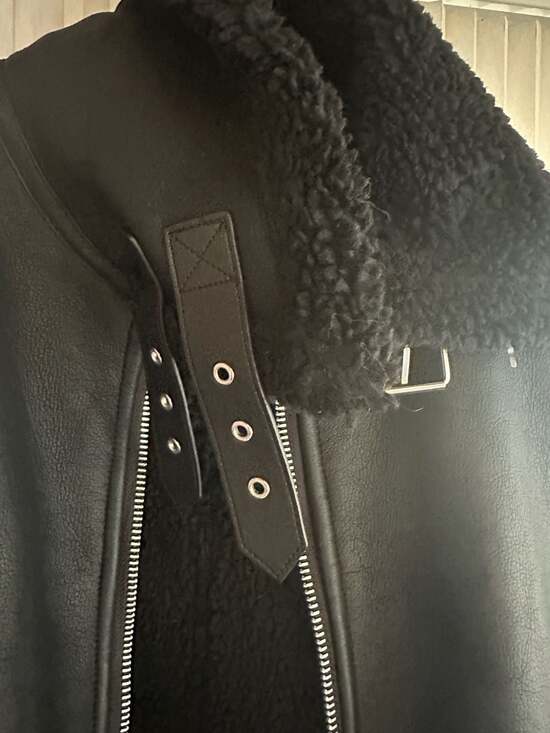 The Kooples Black Vegan Leather and Shearling Aviator Bomber Jacket - Picture 3 of 7